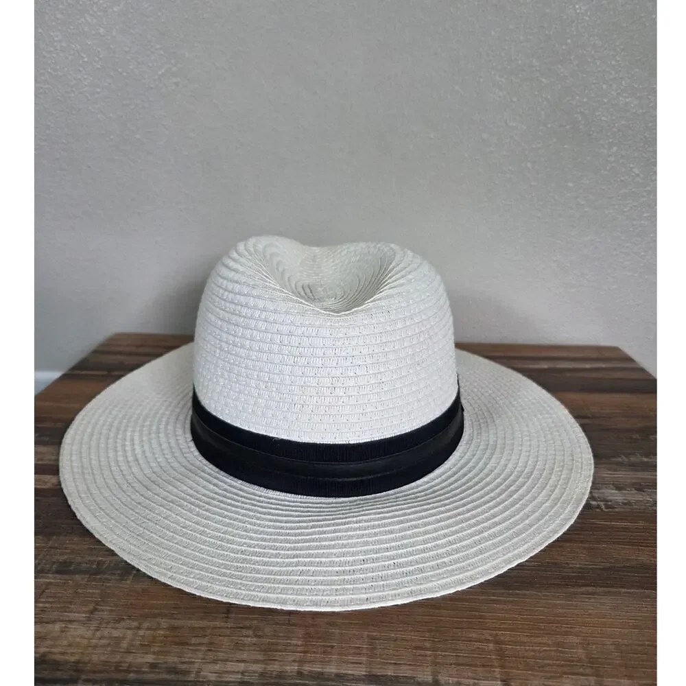 Vince Camuto Woman's Paper Summer White with Black Ribbon Hat